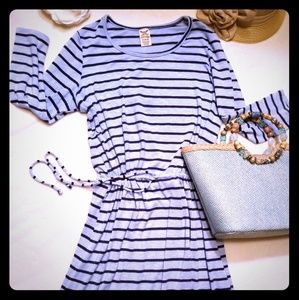 EUC Faded Glory Blue striped summer sweater dress